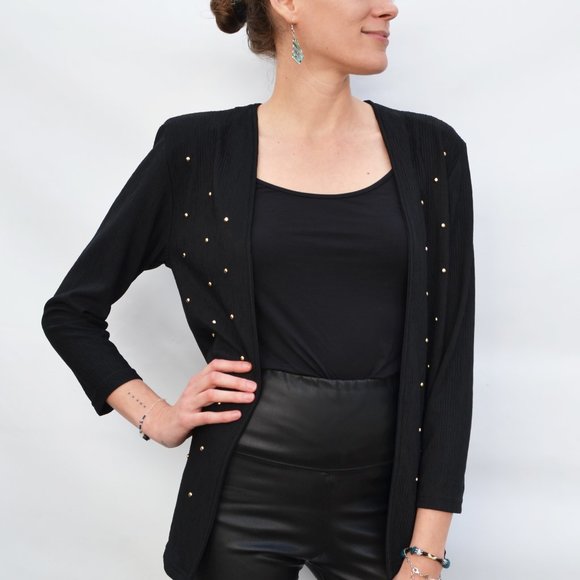 Studded open vintage black blazer - Picture 3 of 6